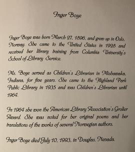 Inger Boye : A Tribute to Inger Boye children's librarian 1935-1964